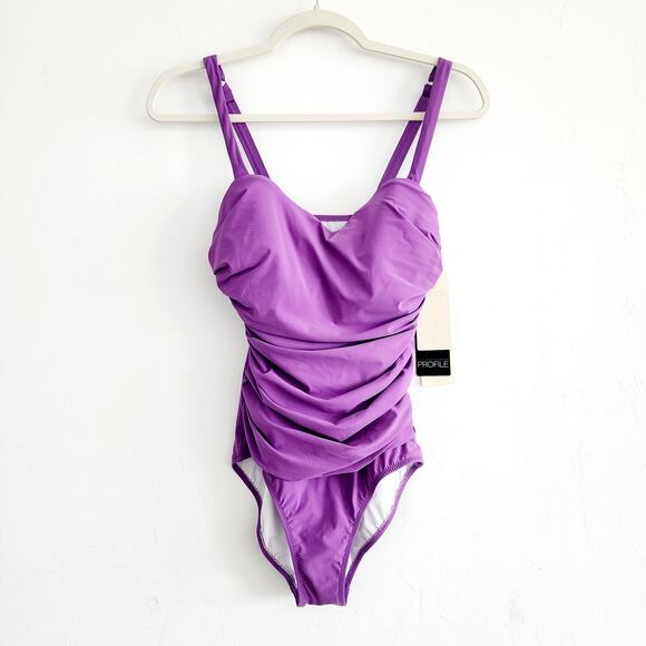 Gottex Profile Purple One Piece Swimsuit with Underwire Support Size 8 D Cup - Picture 3 of 7